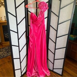 Fashion Nova Rosalia Velvet Maxi Dress in Vibrant Pink